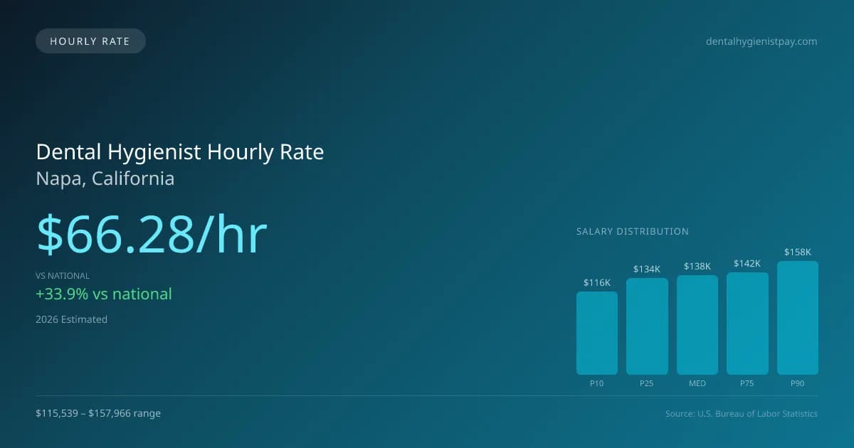 Dental Hygienist Hourly Rate in Napa, CA — 2026 est., based on 2025 BLS